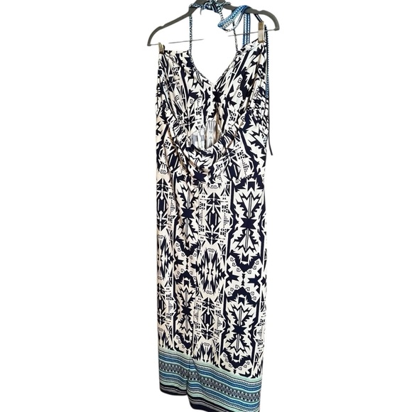 Loralette Plus Size 3X Maxi Dress Halter Tropical Open Back Beach - Picture 2 of 11